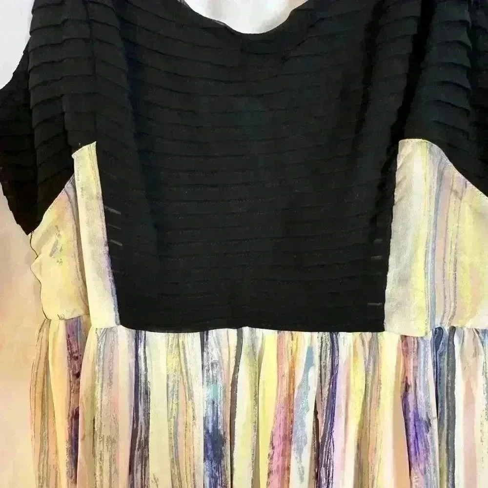 Bar III Long Dress w/Pleated Black Top, long & Breezy (Multi-Color) Size XL - Picture 3 of 10